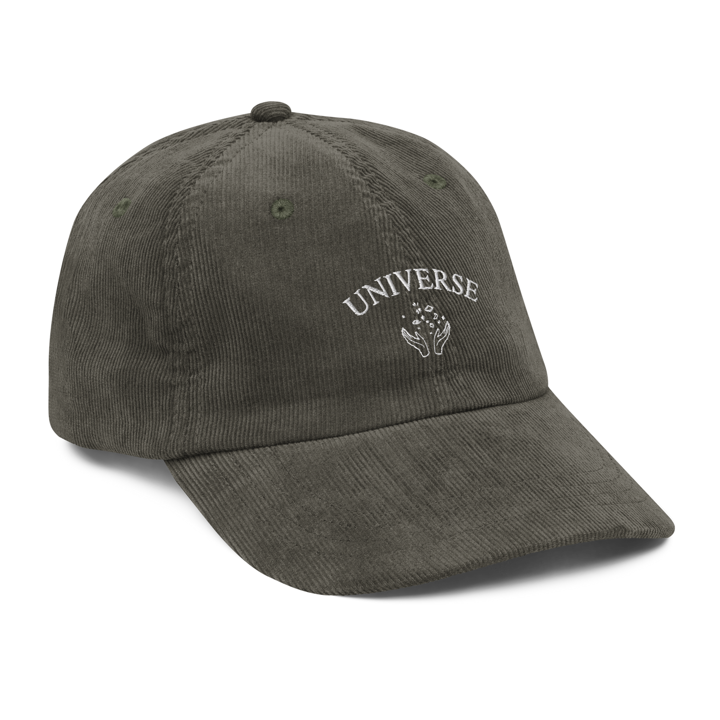 Olive embroidered baseball cap with white “Universe” text and star graphic, Coldplay inspired merchandise - stylish Coldplay My Universe hat for music fans and concert apparel