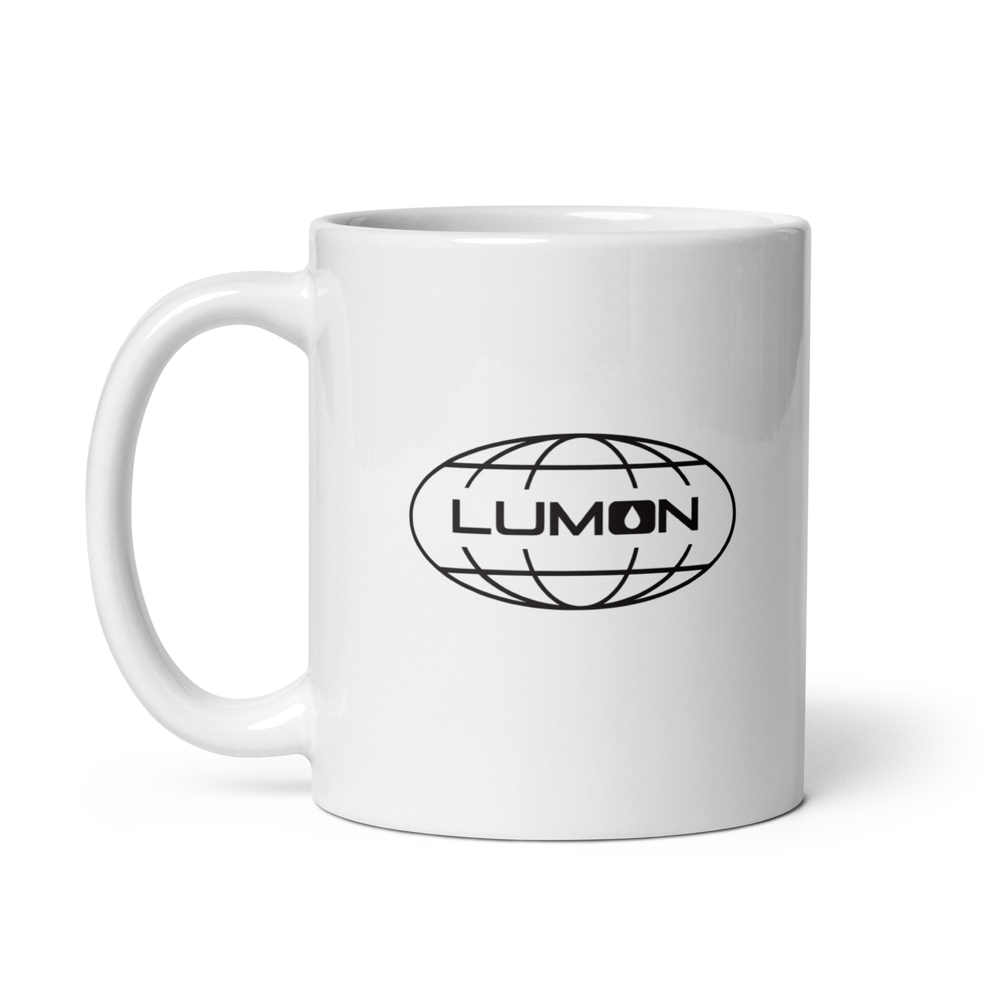 White ceramic mug featuring the Lumon Industries logo, inspired by the Severance series — perfect for fans of the show and stylish office coffee moments.