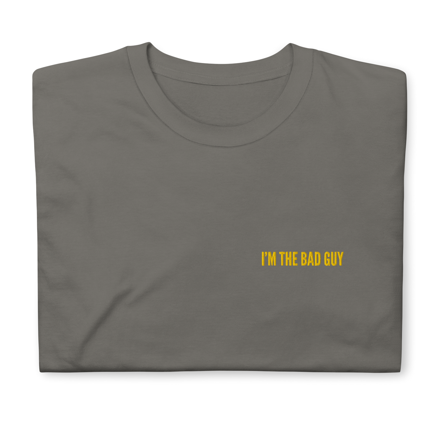 Charcoal "I'm The Bad Guy" T-Shirt – Trendy Unisex Tee for Billie Eilish Fans with Bold "I'm The Bad Guy" Embroidery