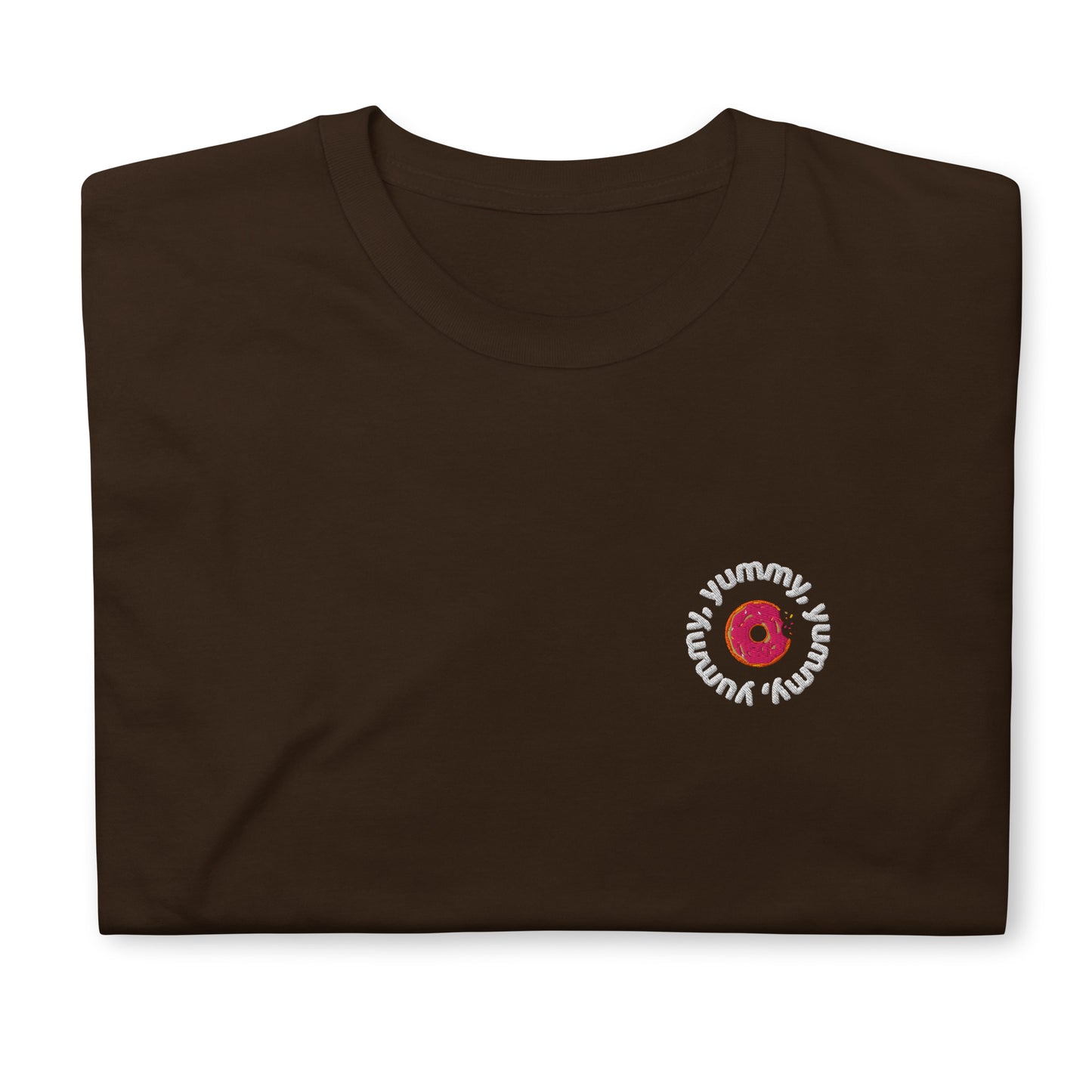 Brown Yummy T-shirt with embroidered design, featuring a playful tribute to Justin Bieber's hit song. The shirt offers a classic fit, perfect for casual outings or concerts, made from soft, high-quality fabric for comfort and style