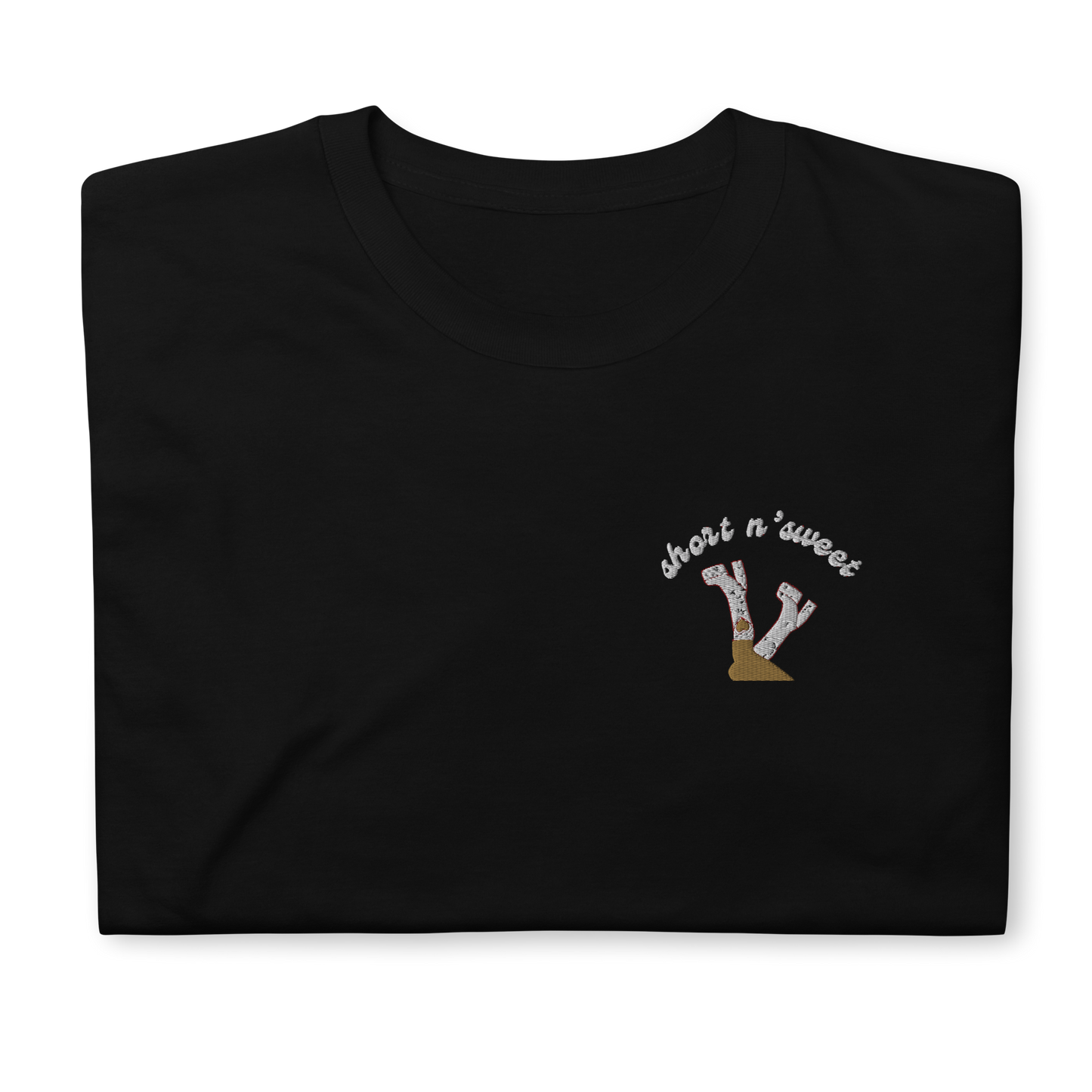 Black ‘Short n’ Sweet’ t-shirt inspired by Sabrina Carpenter, featuring bold text on the front
