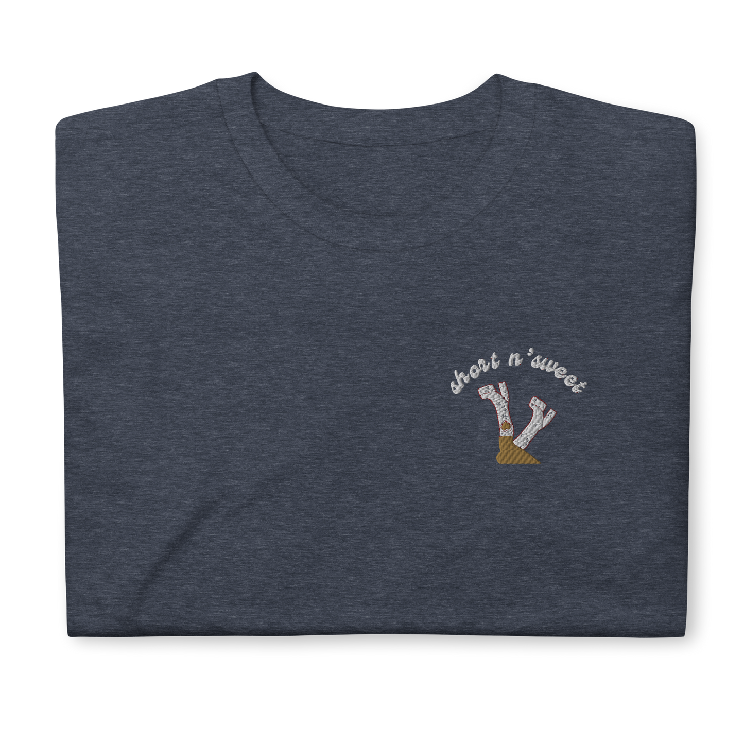 Heather ‘Short n’ Sweet’ t-shirt inspired by Sabrina Carpenter, featuring bold text on the front