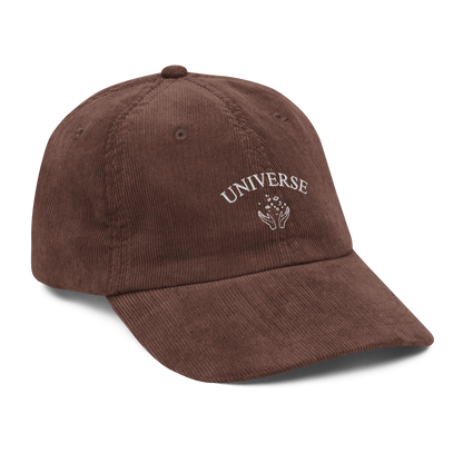 Brown embroidered baseball cap with white “Universe” text and star graphic, Coldplay inspired merchandise - stylish Coldplay My Universe hat for music fans and concert apparel