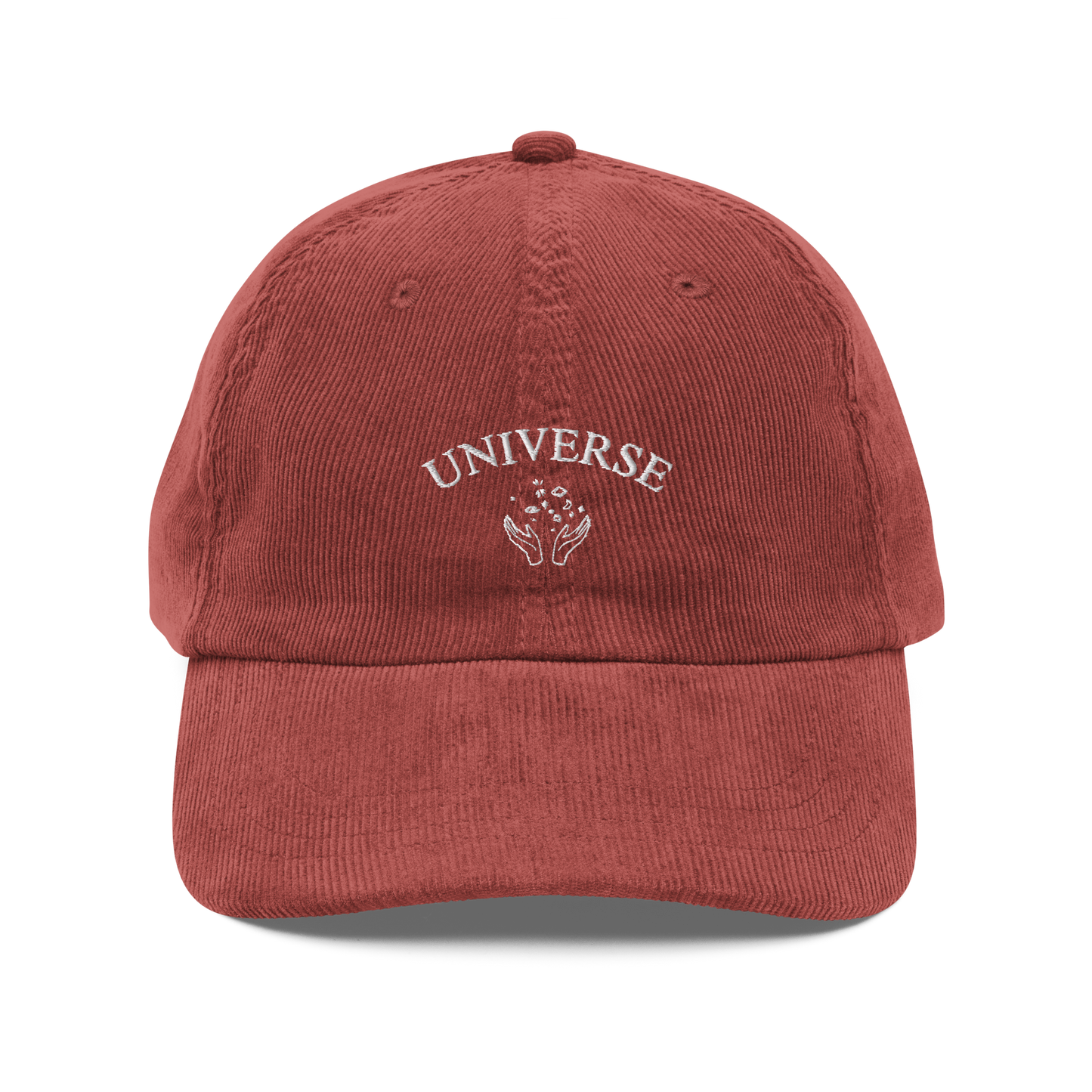 Burgundy embroidered baseball cap with white “Universe” text and star graphic, Coldplay inspired merchandise - stylish Coldplay My Universe hat for music fans and concert apparel