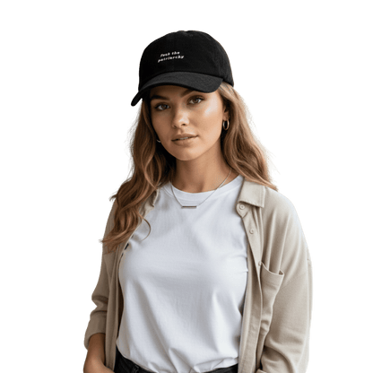 Taylor Swift ‘Fuck the Patriarchy’ black baseball cap featuring bold feminist slogan, pop culture inspired merch for Swifties
