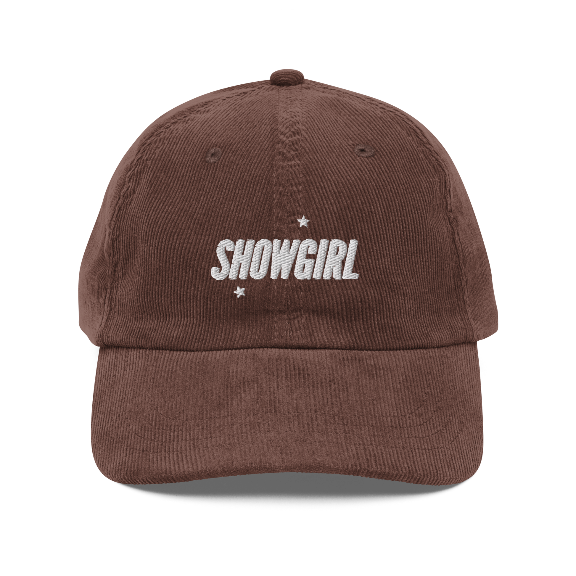 Taylor Swift inspired Showgirl cap – embroidered corduroy hat for Swifties, vintage concert-style accessory with bold lettering