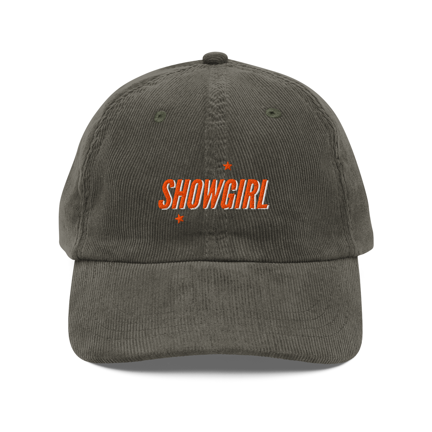 Taylor Swift inspired Showgirl cap – embroidered corduroy hat for Swifties, vintage concert-style accessory with bold lettering