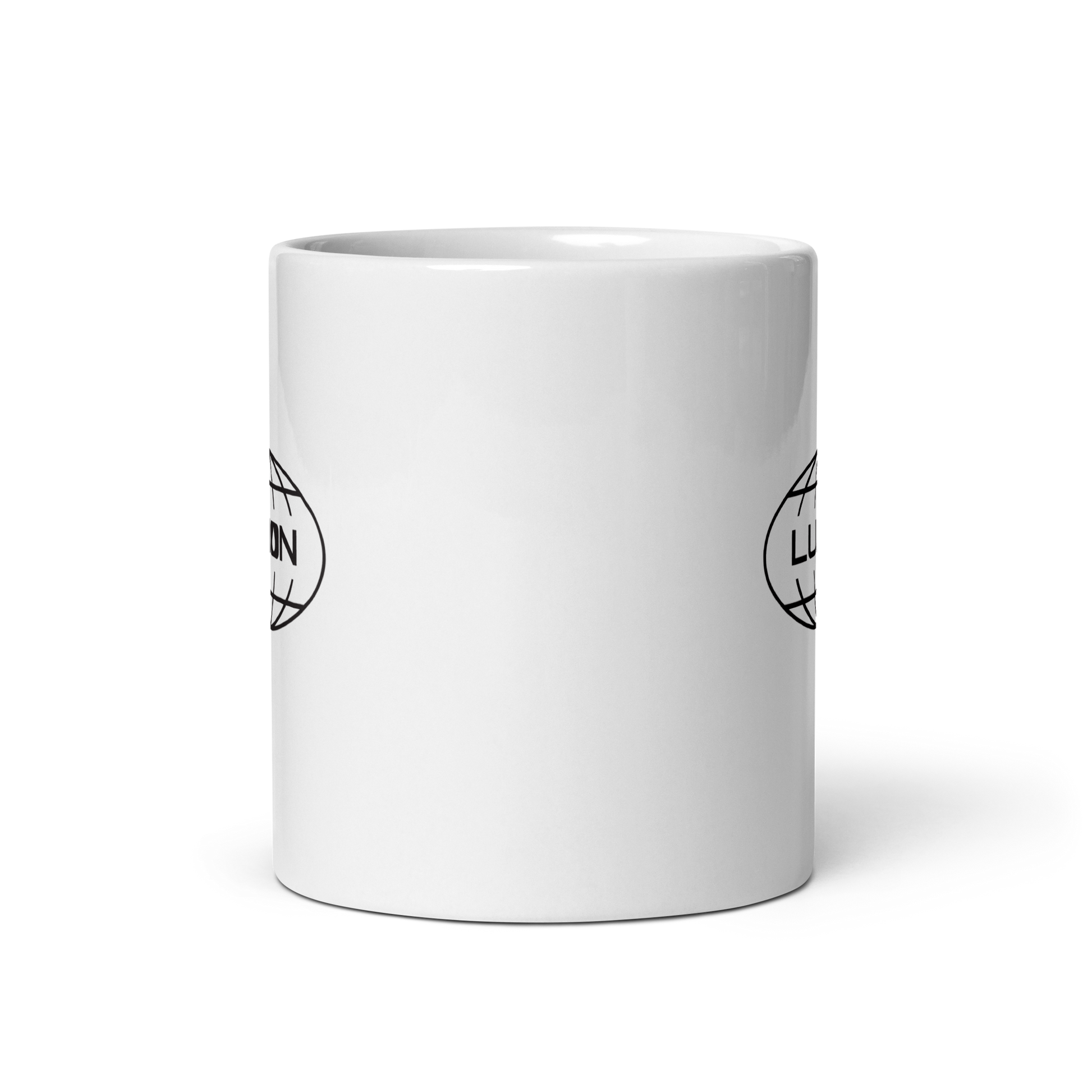 White ceramic mug featuring the Lumon Industries logo, inspired by the Severance series — perfect for fans of the show and stylish office coffee moments.
