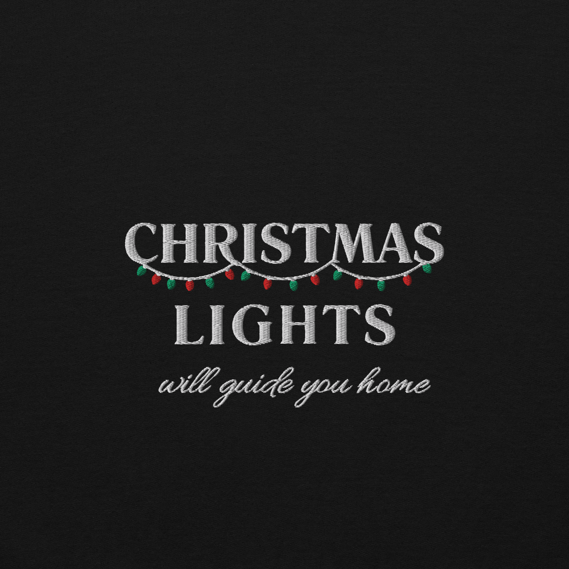 Black Christmas Lights sweatshirt inspired by Coldplay lyrics ‘lights will guide you home’ 