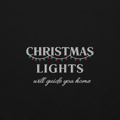 Black Christmas Lights sweatshirt inspired by Coldplay lyrics ‘lights will guide you home’ 