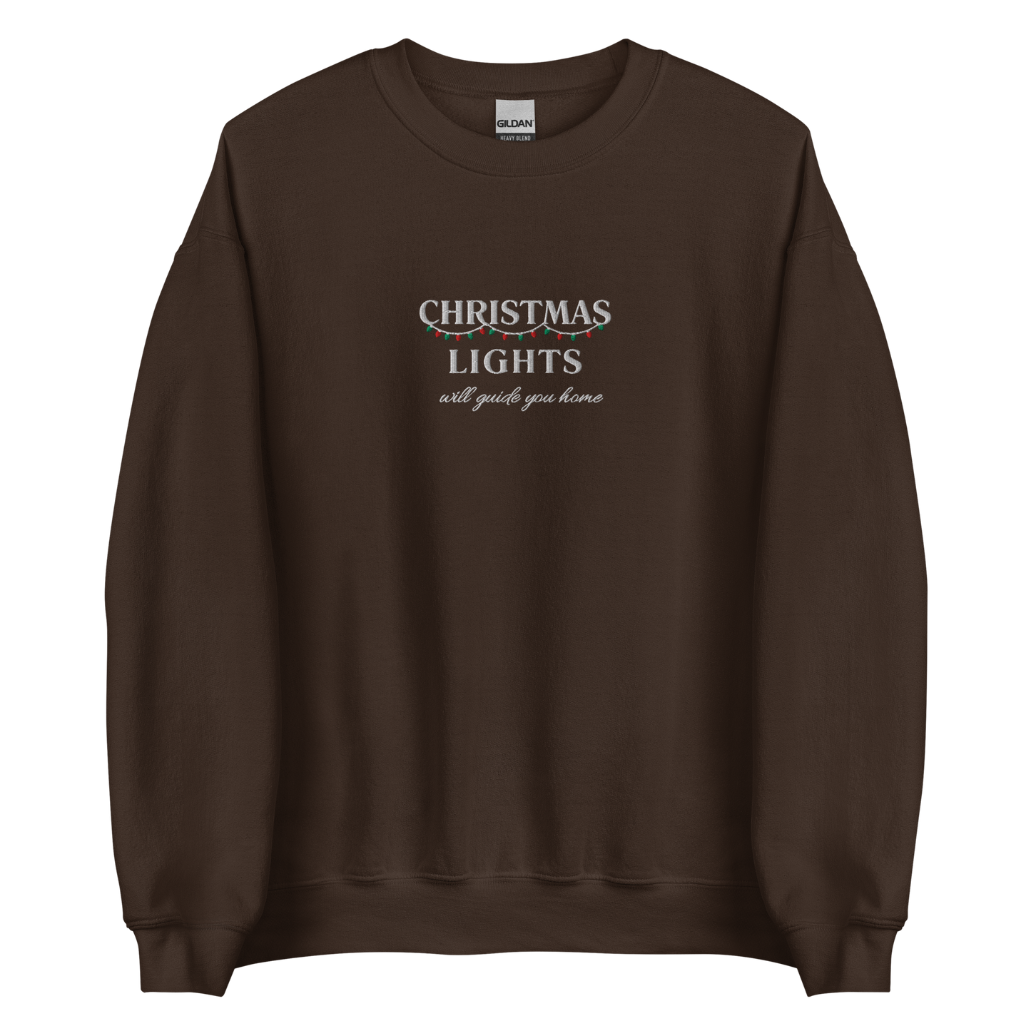 Dark Chocolate Christmas Lights sweatshirt inspired by Coldplay lyrics ‘lights will guide you home’ 