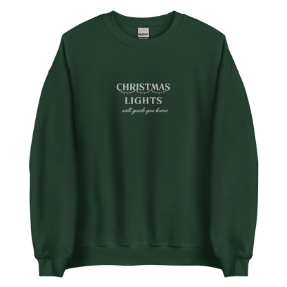 Green Christmas Lights sweatshirt inspired by Coldplay lyrics ‘lights will guide you home’ 