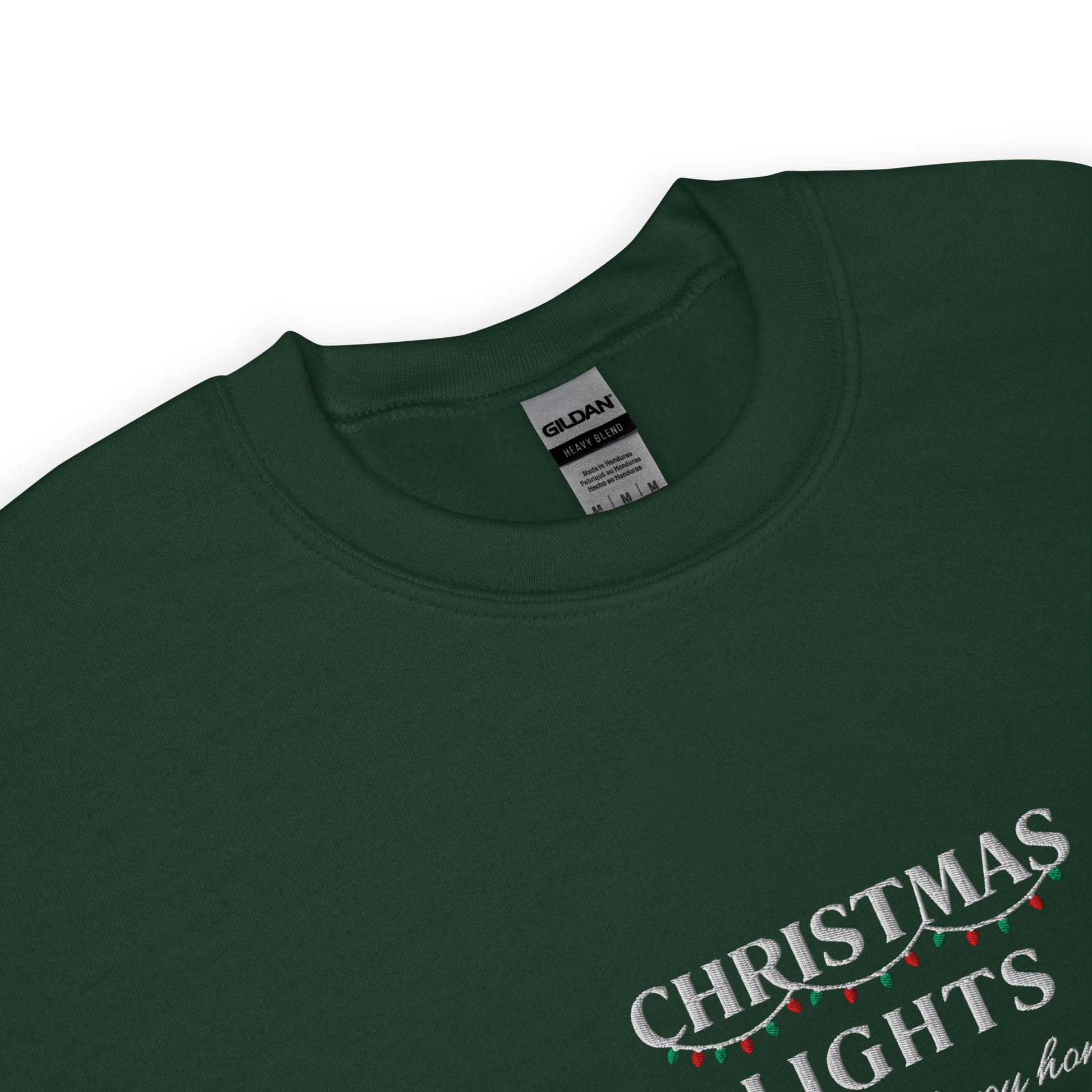 Green Christmas Lights sweatshirt inspired by Coldplay lyrics ‘lights will guide you home’ 