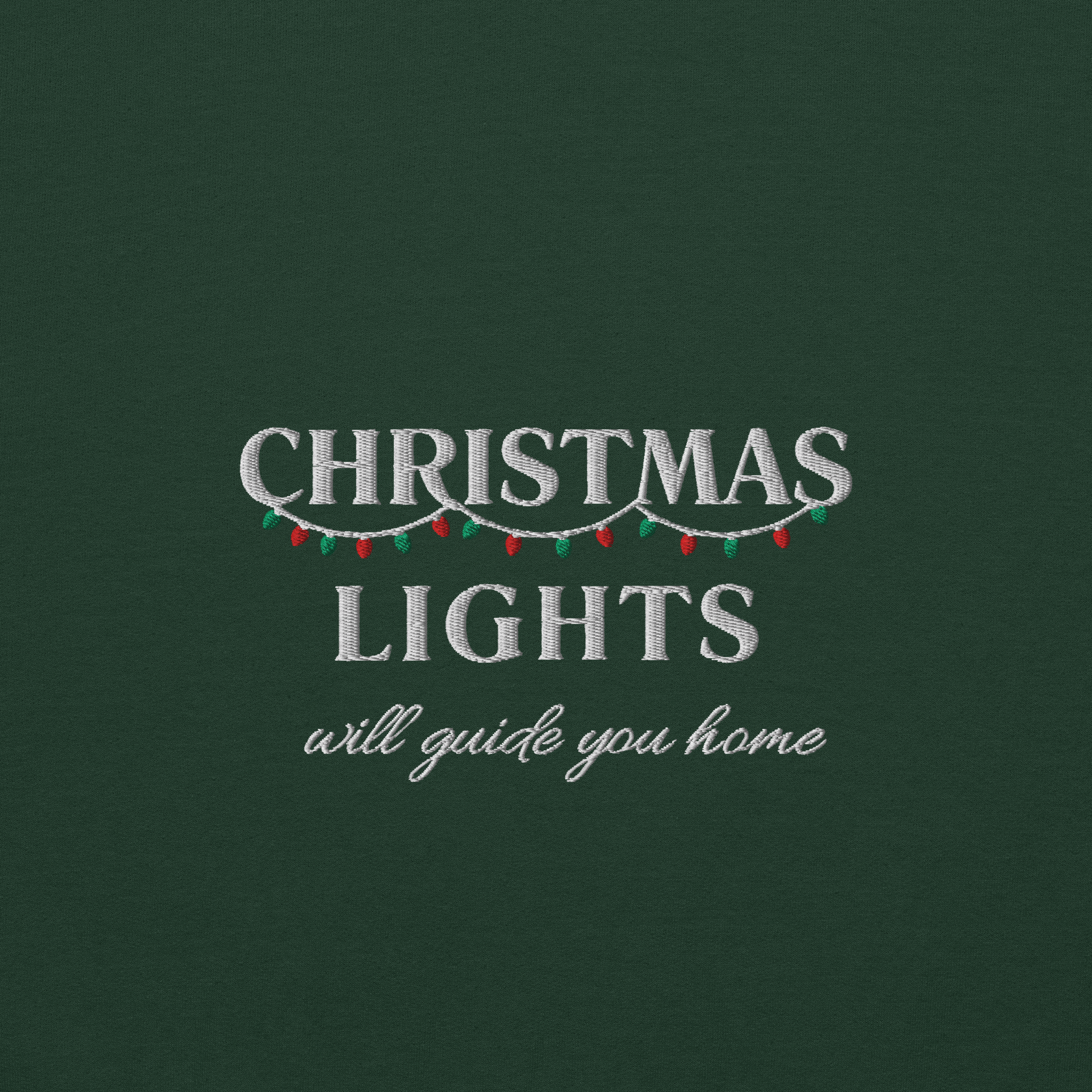 Green Christmas Lights sweatshirt inspired by Coldplay lyrics ‘lights will guide you home’ 