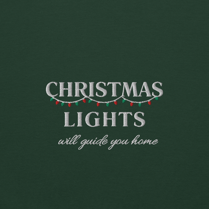 Green Christmas Lights sweatshirt inspired by Coldplay lyrics ‘lights will guide you home’ 