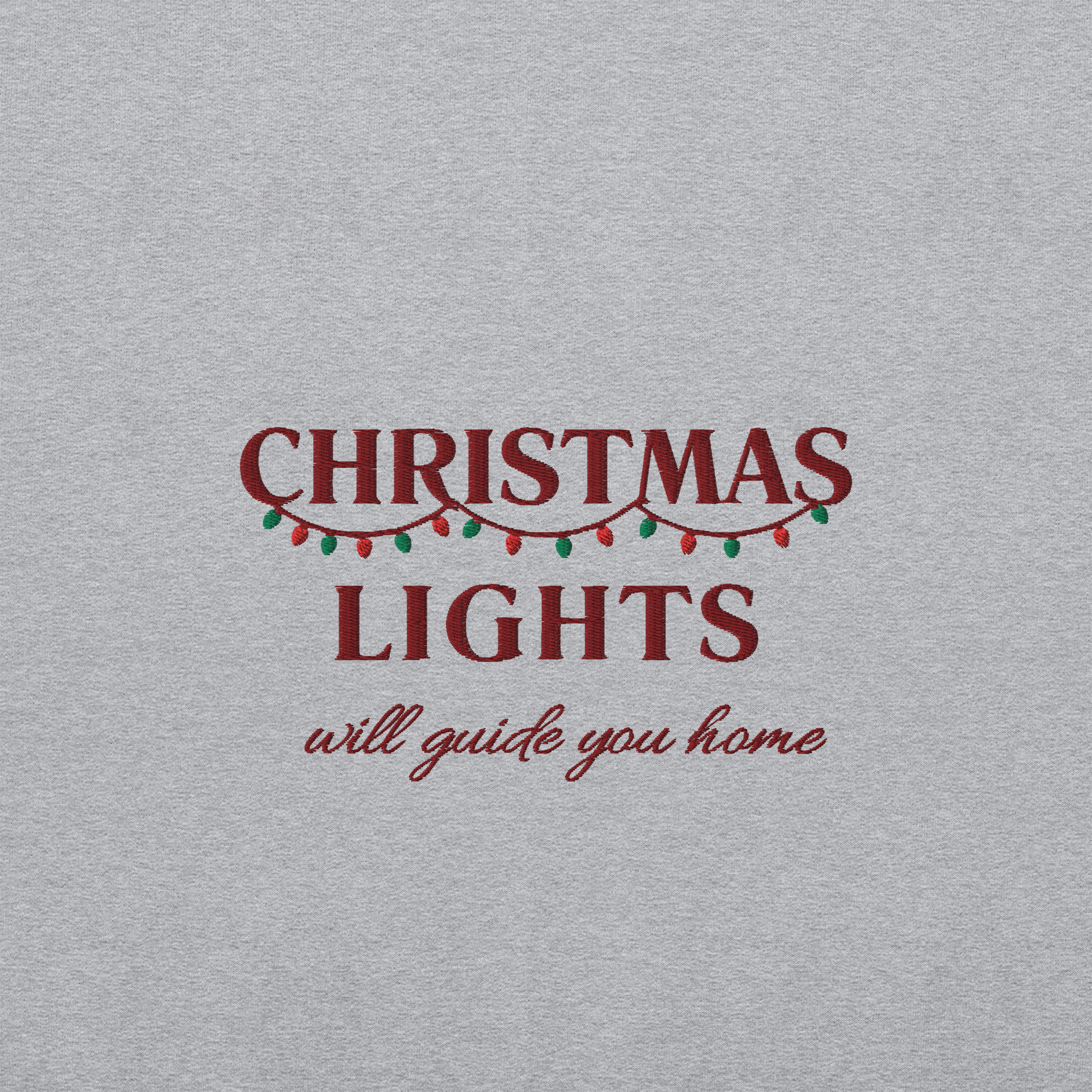 Grey Christmas Lights sweatshirt inspired by Coldplay lyrics ‘lights will guide you home’ 