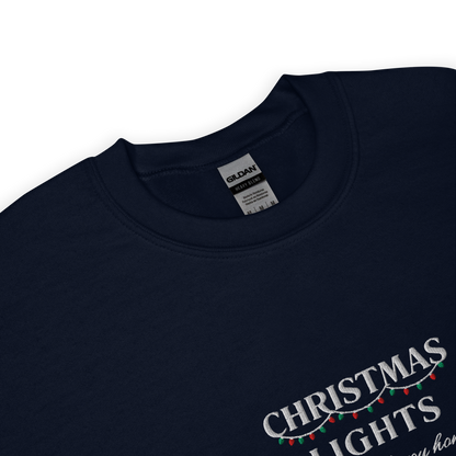 Navy Christmas Lights sweatshirt inspired by Coldplay lyrics ‘lights will guide you home’ 