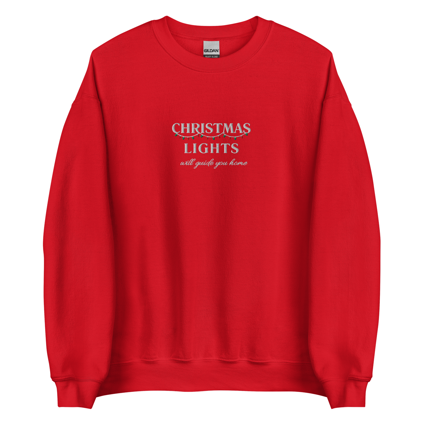 Red Christmas Lights sweatshirt inspired by Coldplay lyrics ‘lights will guide you home’ 