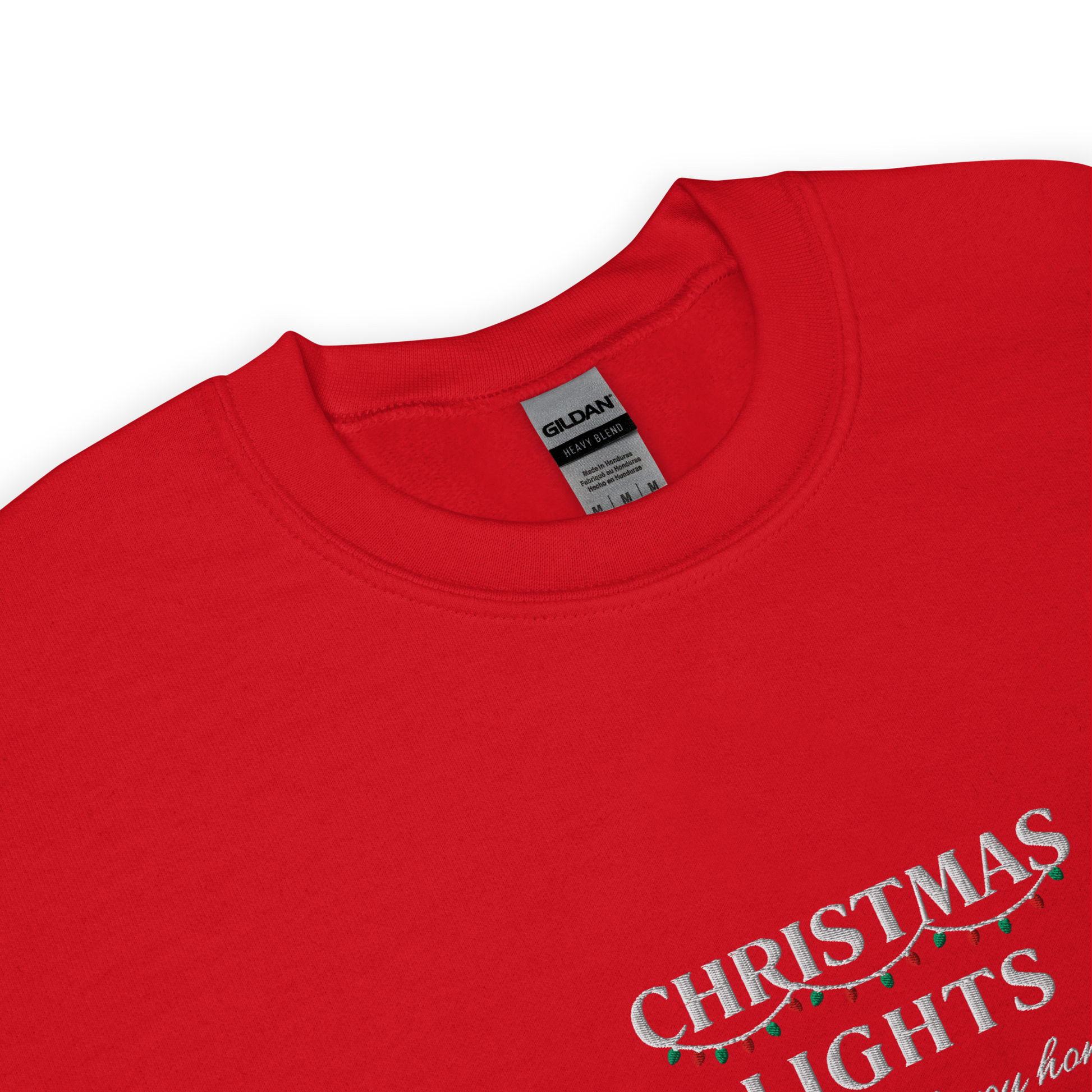 Red Christmas Lights sweatshirt inspired by Coldplay lyrics ‘lights will guide you home’ 