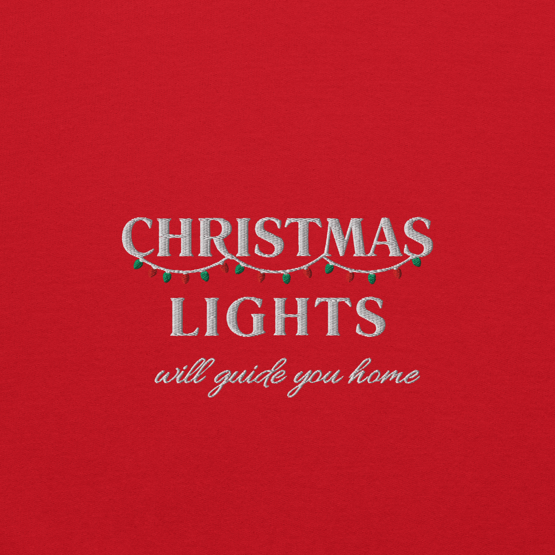 Red Christmas Lights sweatshirt inspired by Coldplay lyrics ‘lights will guide you home’ 