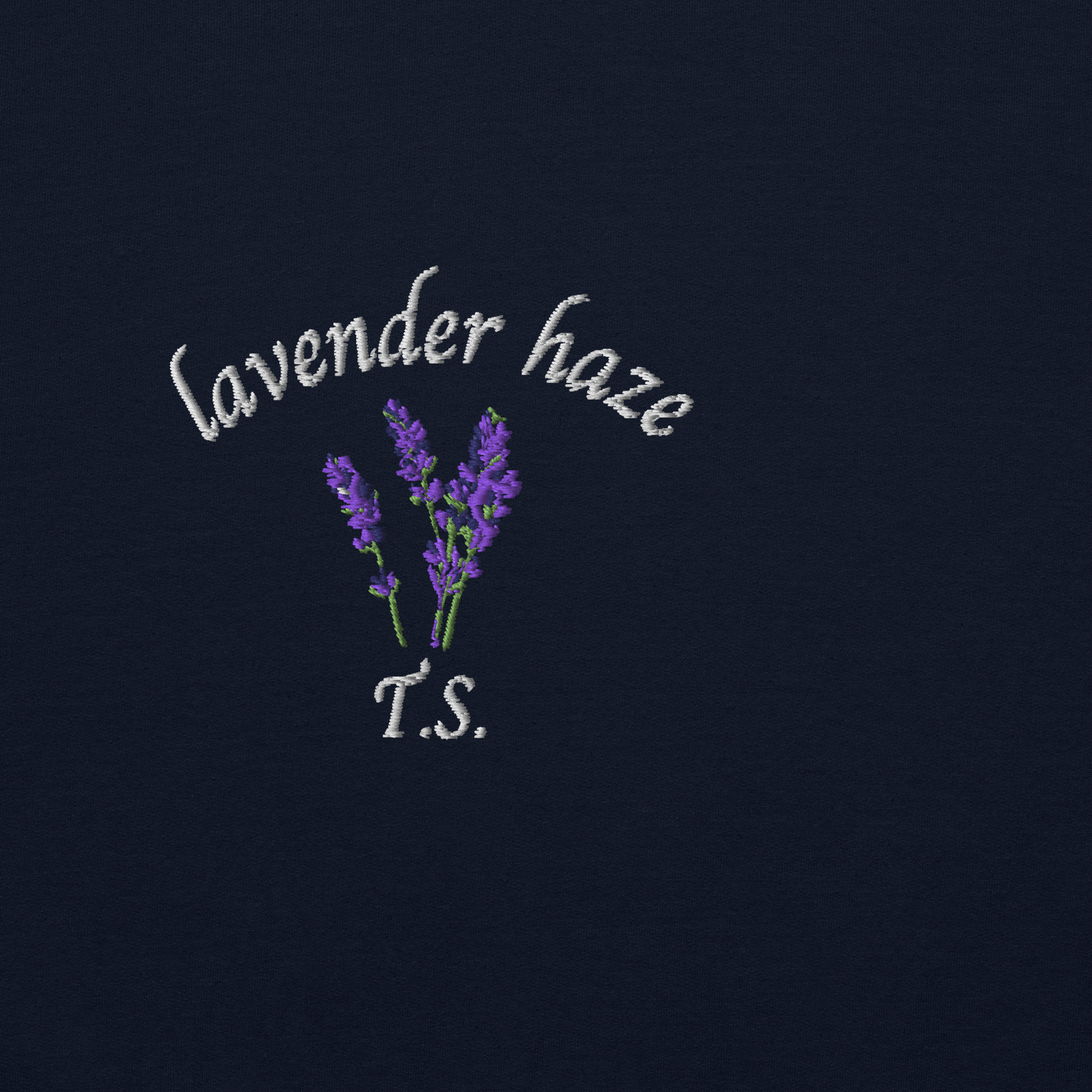 Navy Taylor Swift “Lavender Haze” sweatshirt with soft pastel design inspired by the Lavender Haze era, cozy unisex fan merch pullover perfect for Swifties and everyday wear