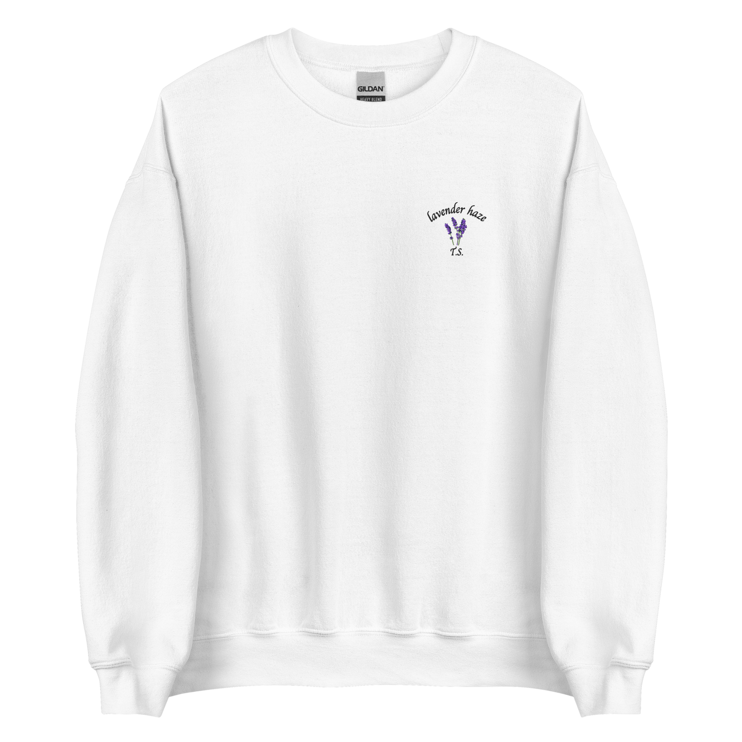White Taylor Swift “Lavender Haze” sweatshirt with soft pastel design inspired by the Lavender Haze era, cozy unisex fan merch pullover perfect for Swifties and everyday wear