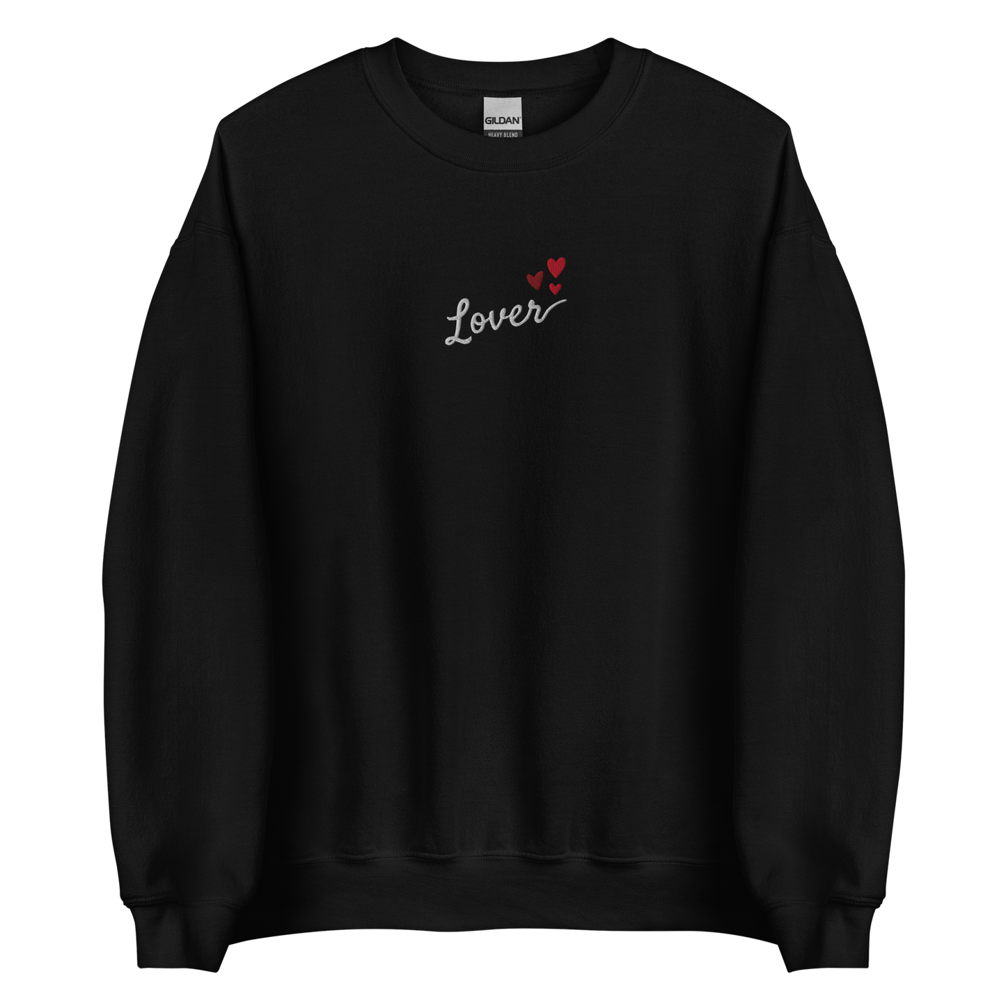 Black Lover sweatshirt inspired by Taylor Swift’s Lover era, featuring minimalist ‘Lover’ text with small heart details on a cozy pastel crewneck, soft romantic pop aesthetic merch