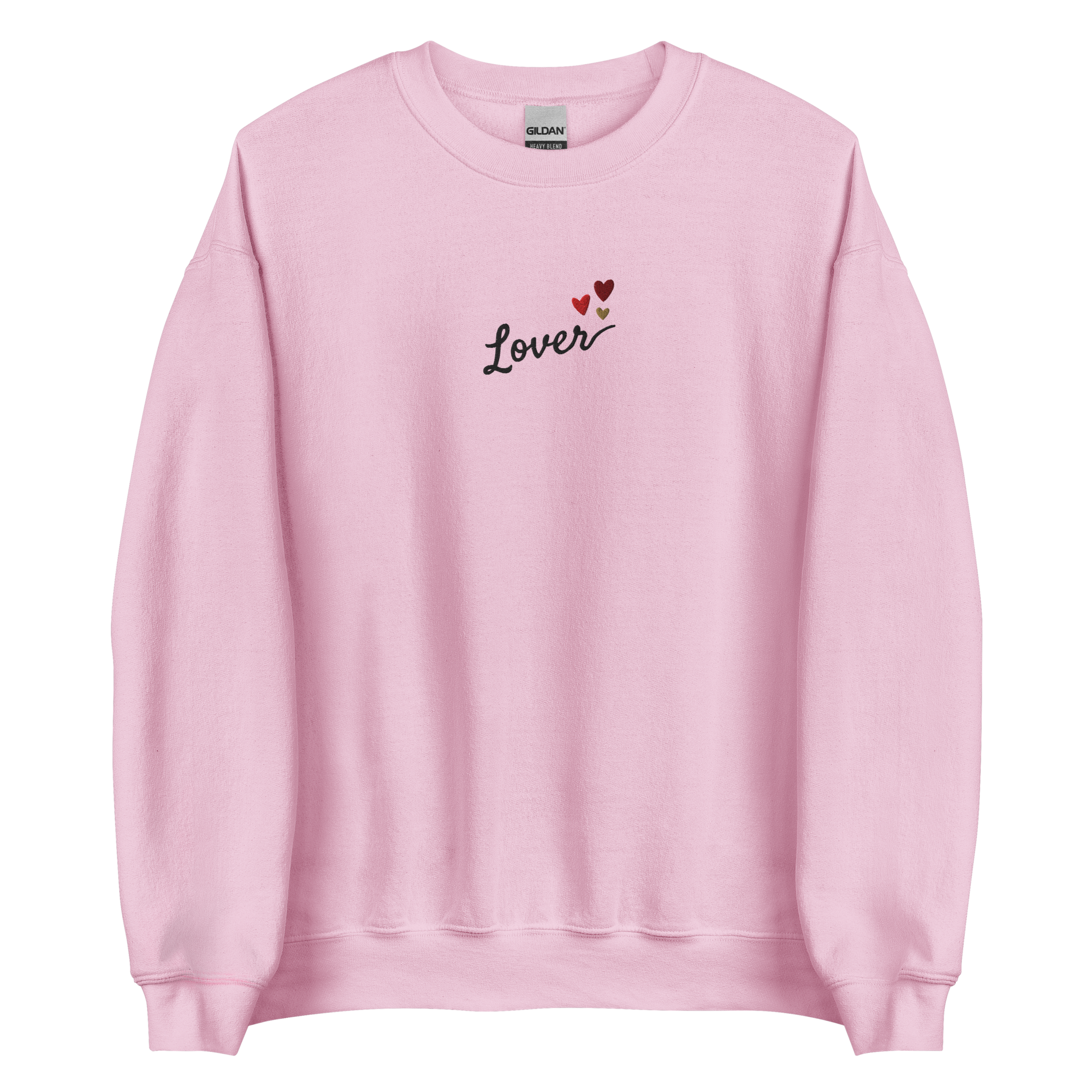 Light pink Lover sweatshirt inspired by Taylor Swift’s Lover era, featuring minimalist ‘Lover’ text with small heart details on a cozy pastel crewneck, soft romantic pop aesthetic merch