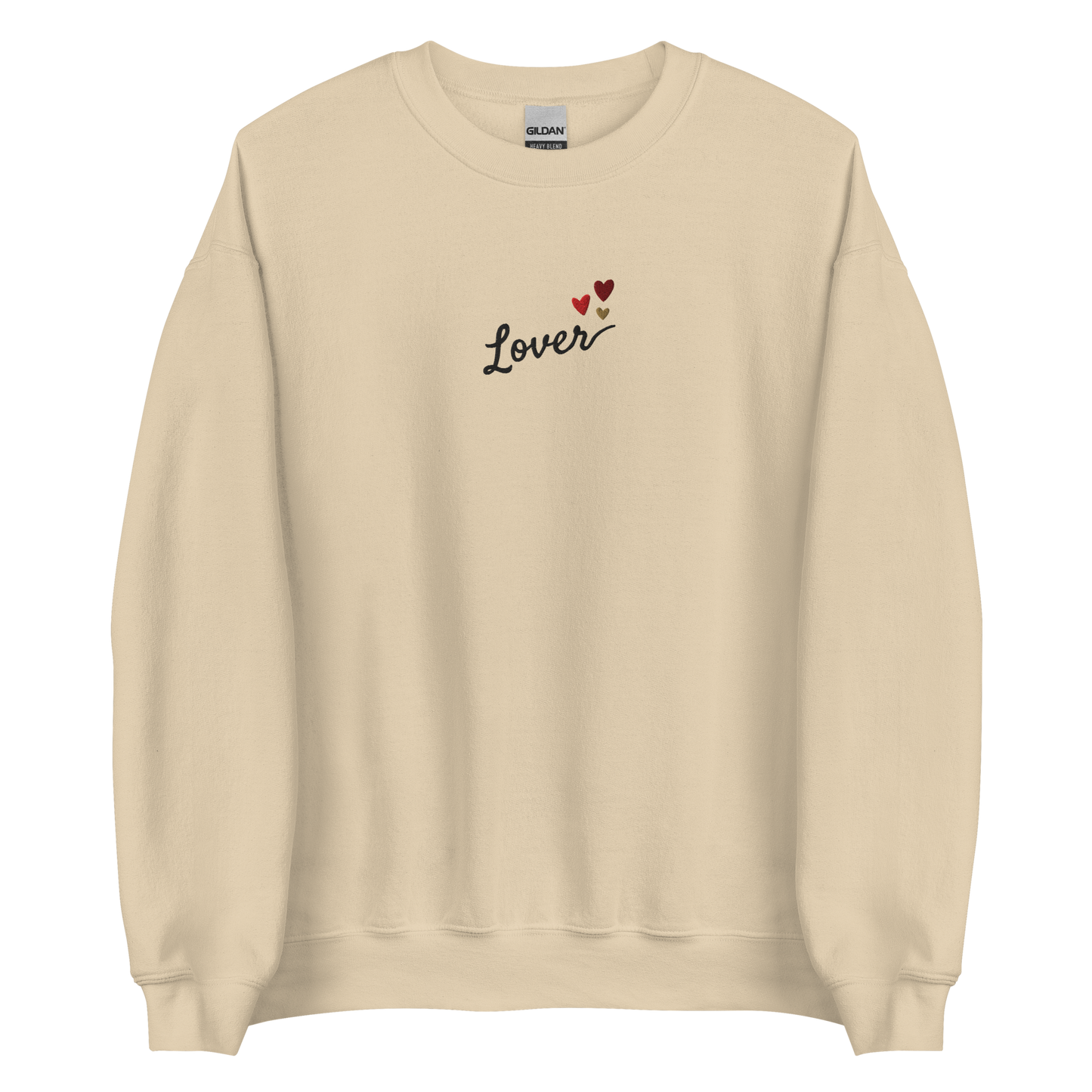 Sand Lover sweatshirt inspired by Taylor Swift’s Lover era, featuring minimalist ‘Lover’ text with small heart details on a cozy pastel crewneck, soft romantic pop aesthetic merch