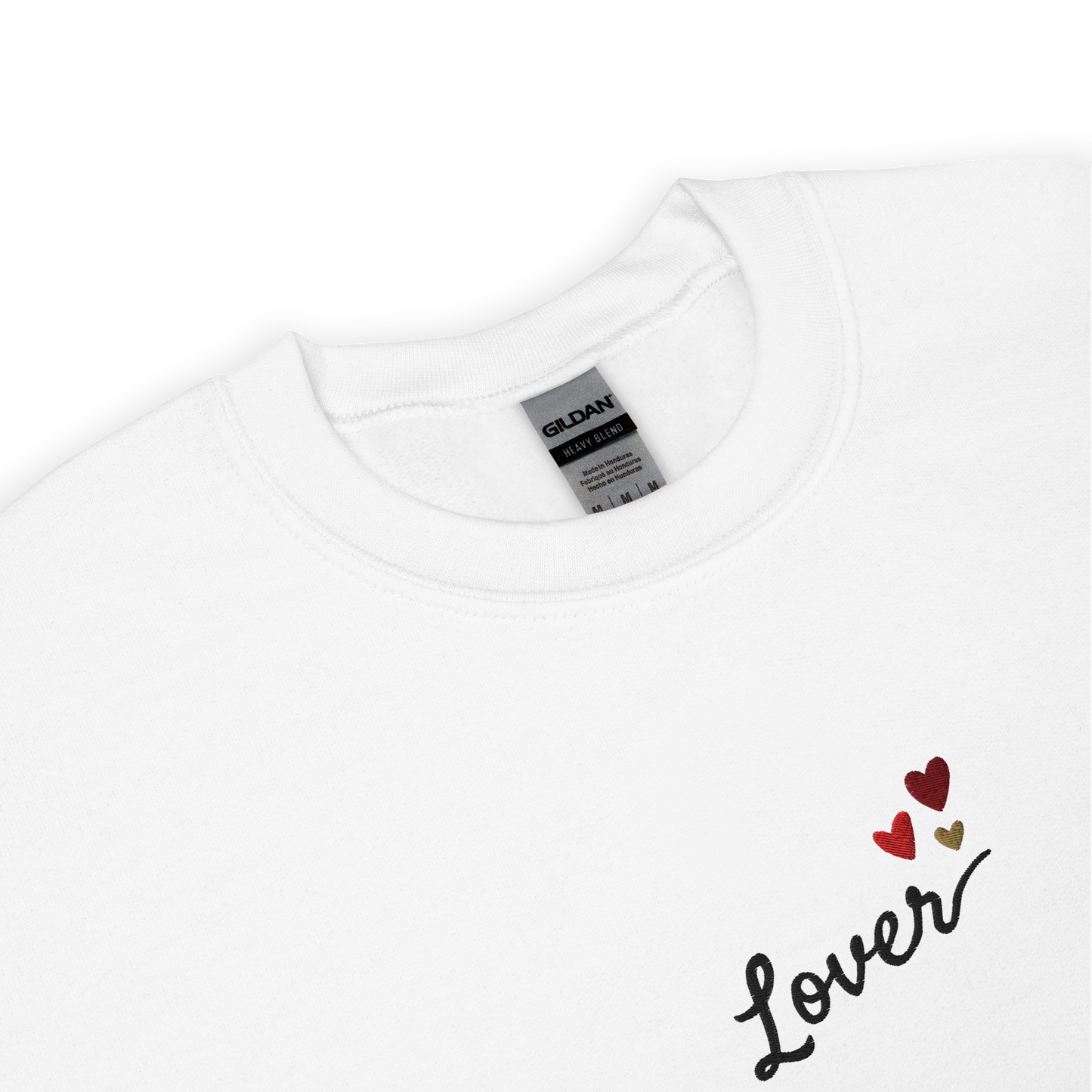 White Lover sweatshirt inspired by Taylor Swift’s Lover era, featuring minimalist ‘Lover’ text with small heart details on a cozy pastel crewneck, soft romantic pop aesthetic merch