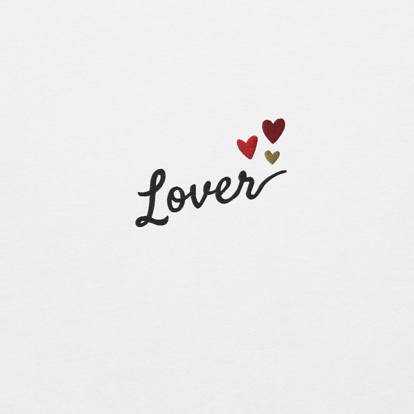 White Lover sweatshirt inspired by Taylor Swift’s Lover era, featuring minimalist ‘Lover’ text with small heart details on a cozy pastel crewneck, soft romantic pop aesthetic merch