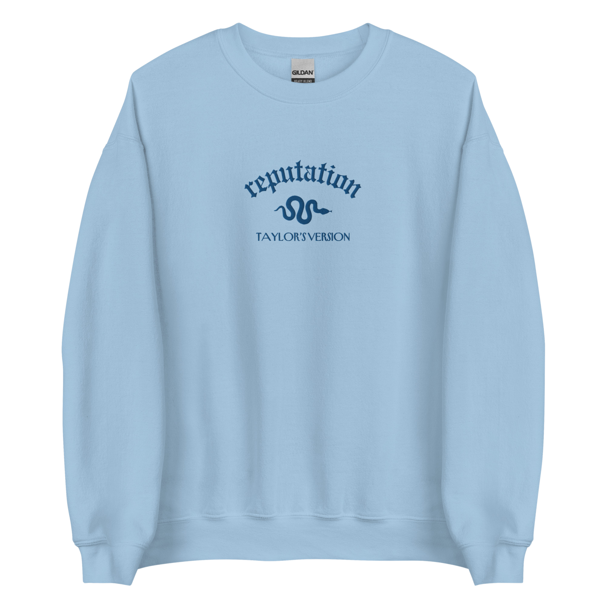 Light Blue Reputation Sweatshirt inspired by Taylor Swift, perfect for Swifties