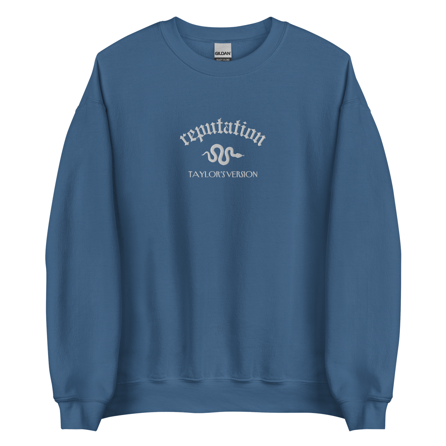 Indigo Blue Reputation Sweatshirt inspired by Taylor Swift, perfect for Swifties