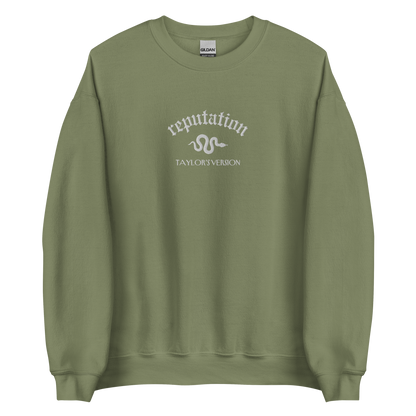 Military Green Reputation Sweatshirt inspired by Taylor Swift, perfect for Swifties