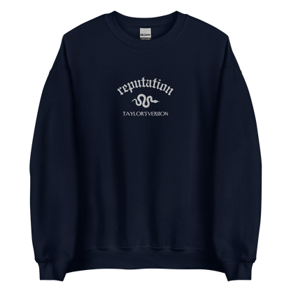 Navy Reputation Sweatshirt inspired by Taylor Swift, perfect for Swifties