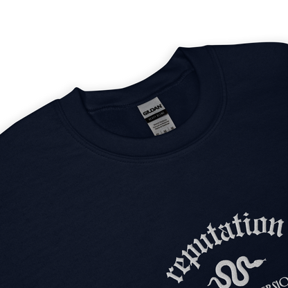 Navy Reputation Sweatshirt inspired by Taylor Swift, perfect for Swifties
