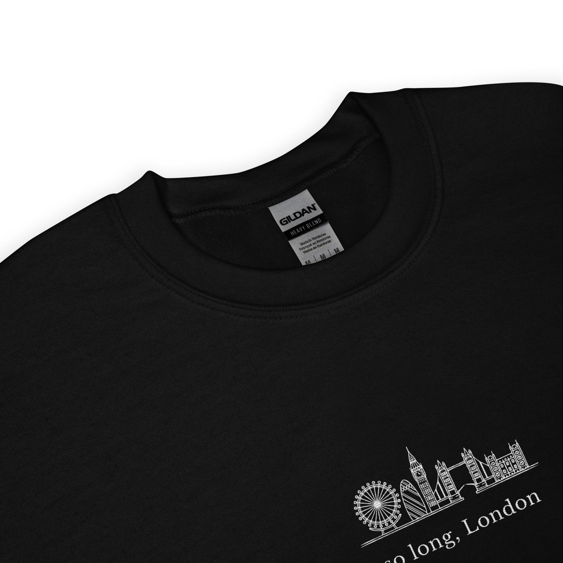 Taylor Swift inspired black sweatshirt featuring 'So Long, London' text with London skyline design, perfect for fans of Taylor Swift, Eras Tour merchandise, and stylish concert apparel
