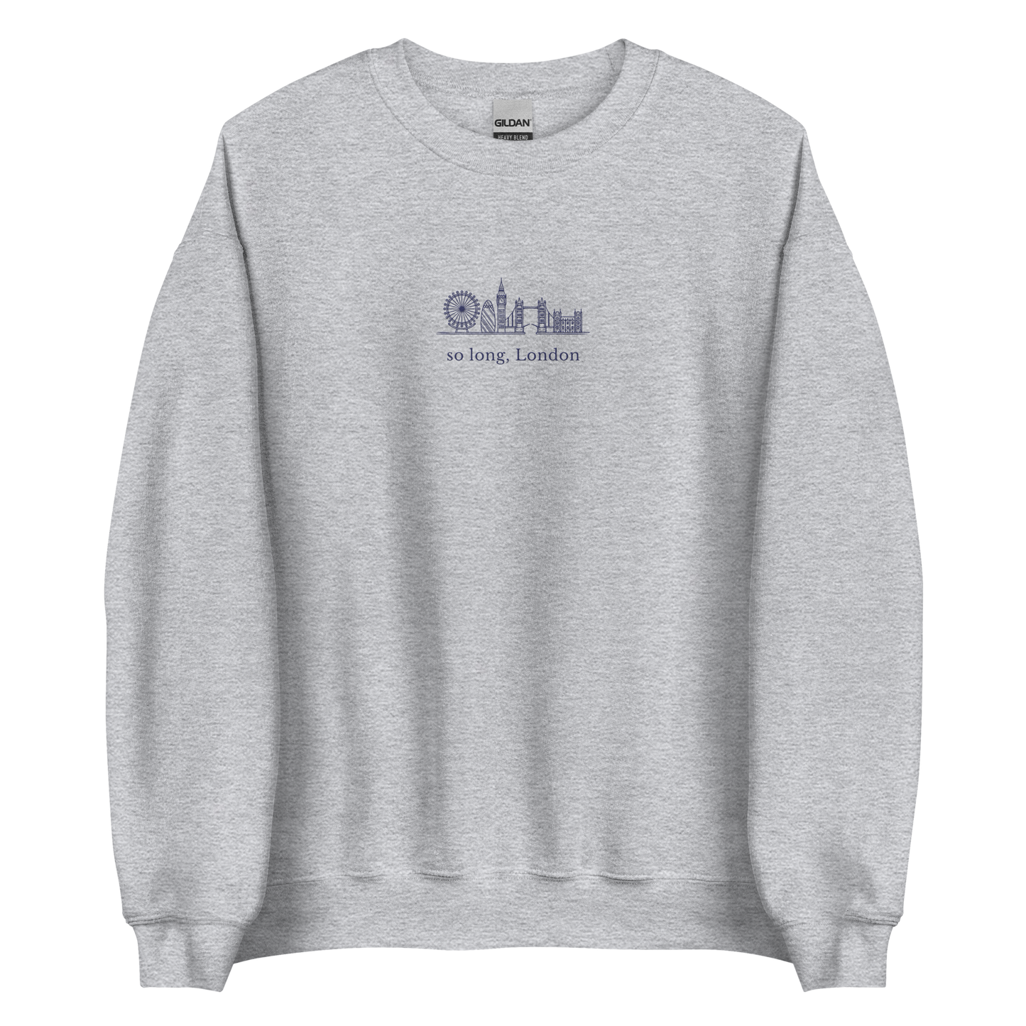 Taylor Swift inspired grey sweatshirt featuring 'So Long, London' text with London skyline design, perfect for fans of Taylor Swift, Eras Tour merchandise, and stylish concert apparel