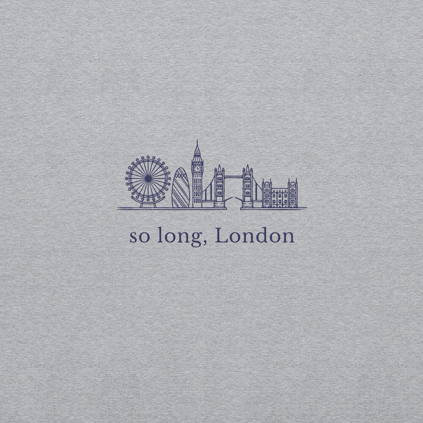 Taylor Swift inspired grey sweatshirt featuring 'So Long, London' text with London skyline design, perfect for fans of Taylor Swift, Eras Tour merchandise, and stylish concert apparel