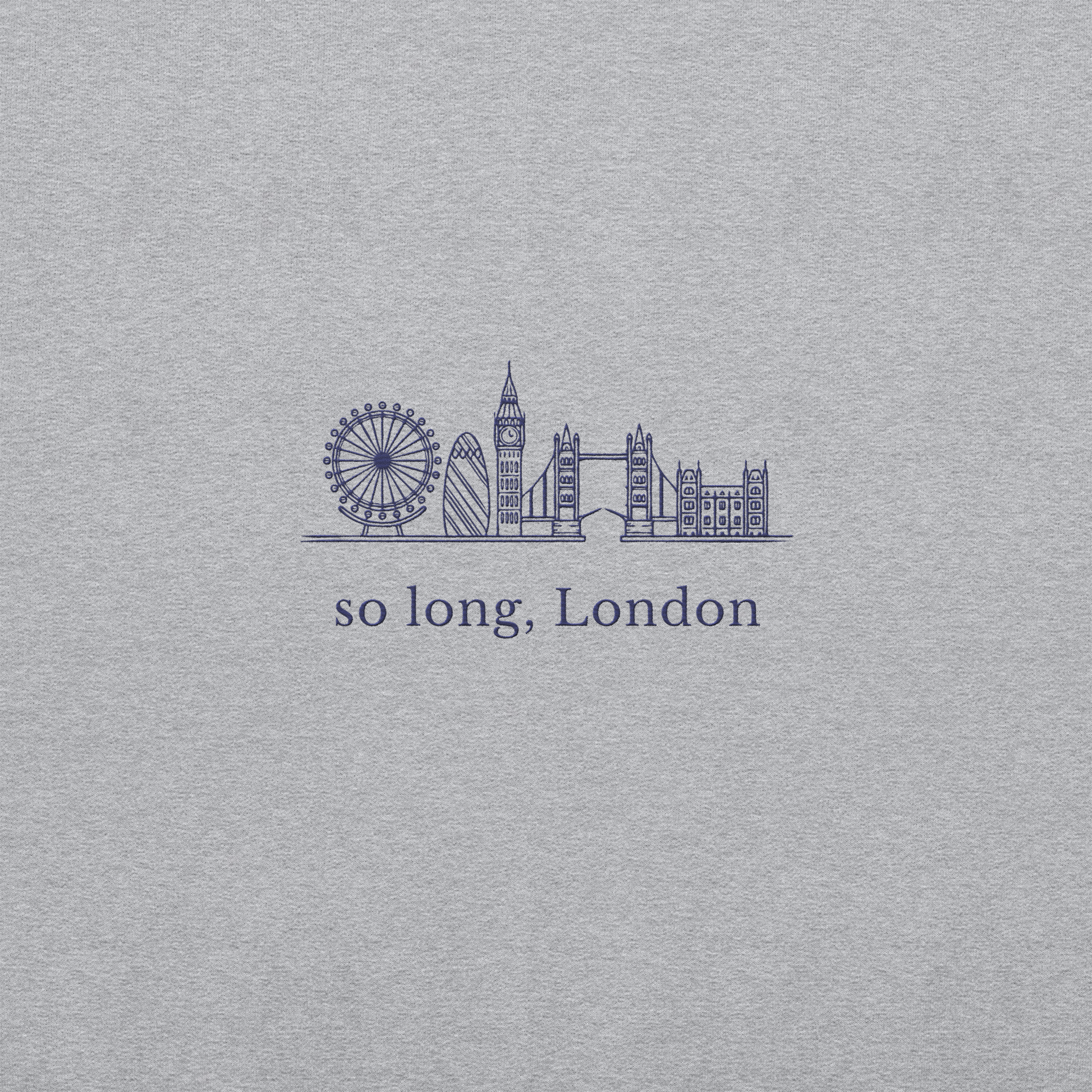 Taylor Swift inspired grey sweatshirt featuring 'So Long, London' text with London skyline design, perfect for fans of Taylor Swift, Eras Tour merchandise, and stylish concert apparel