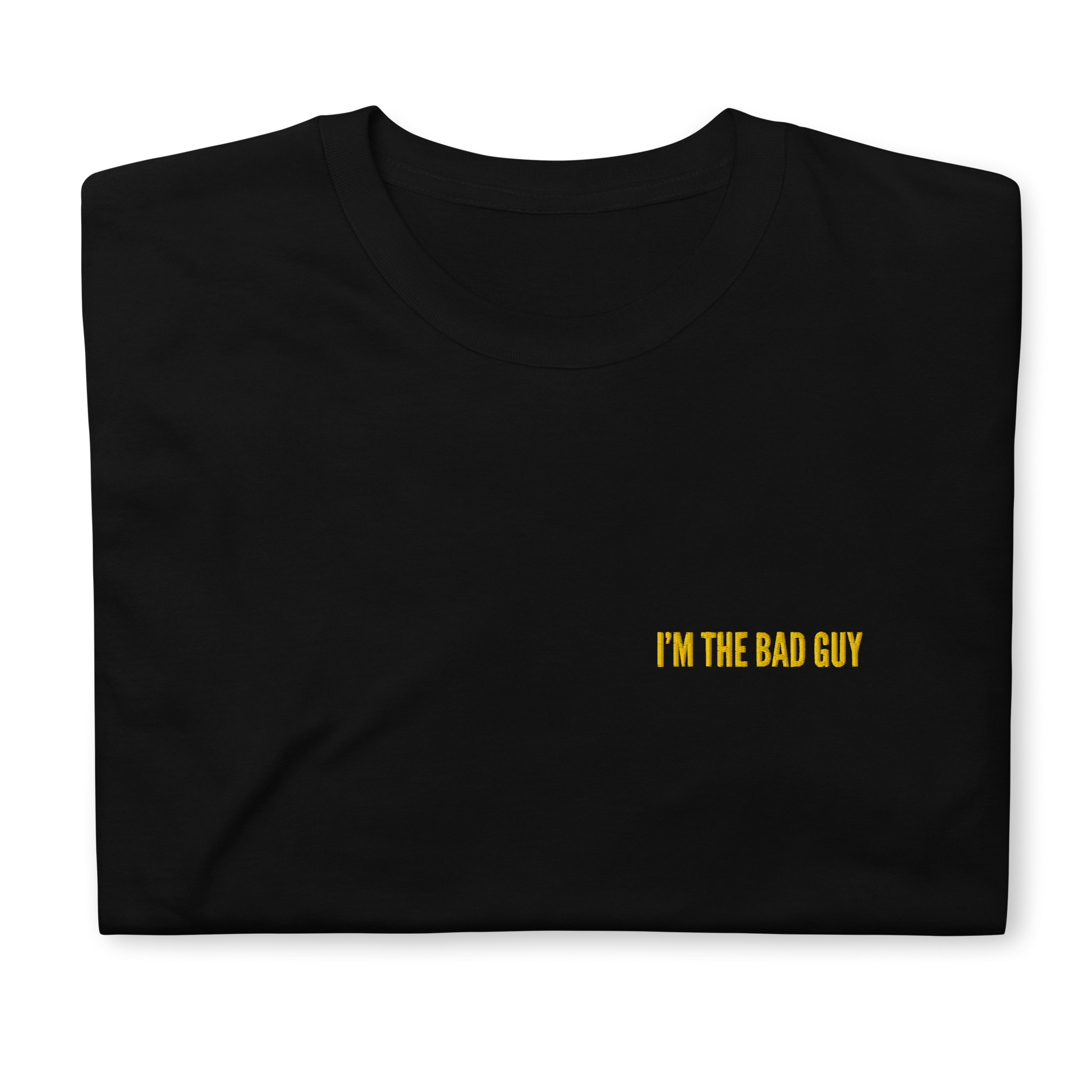 Black "I'm The Bad Guy" T-Shirt – Trendy Unisex Tee for Billie Eilish Fans with Bold "I'm The Bad Guy" Embroidery