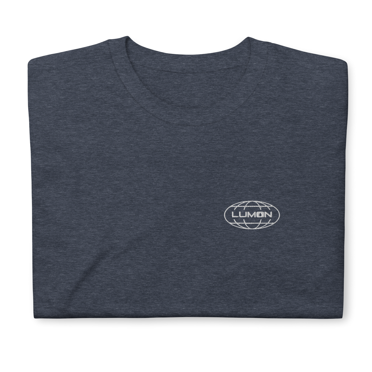 Heather t-shirt featuring an embroidered 'Lumon' logo on the front, inspired by the TV series Severance. The shirt offers a minimalist, clean design with a classic fit, suitable for casual wear.