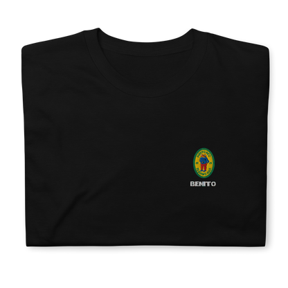 Black Bad Bunny inspired t-shirt with minimalist Benito graphic logo on chest, premium streetwear tee for men and women.