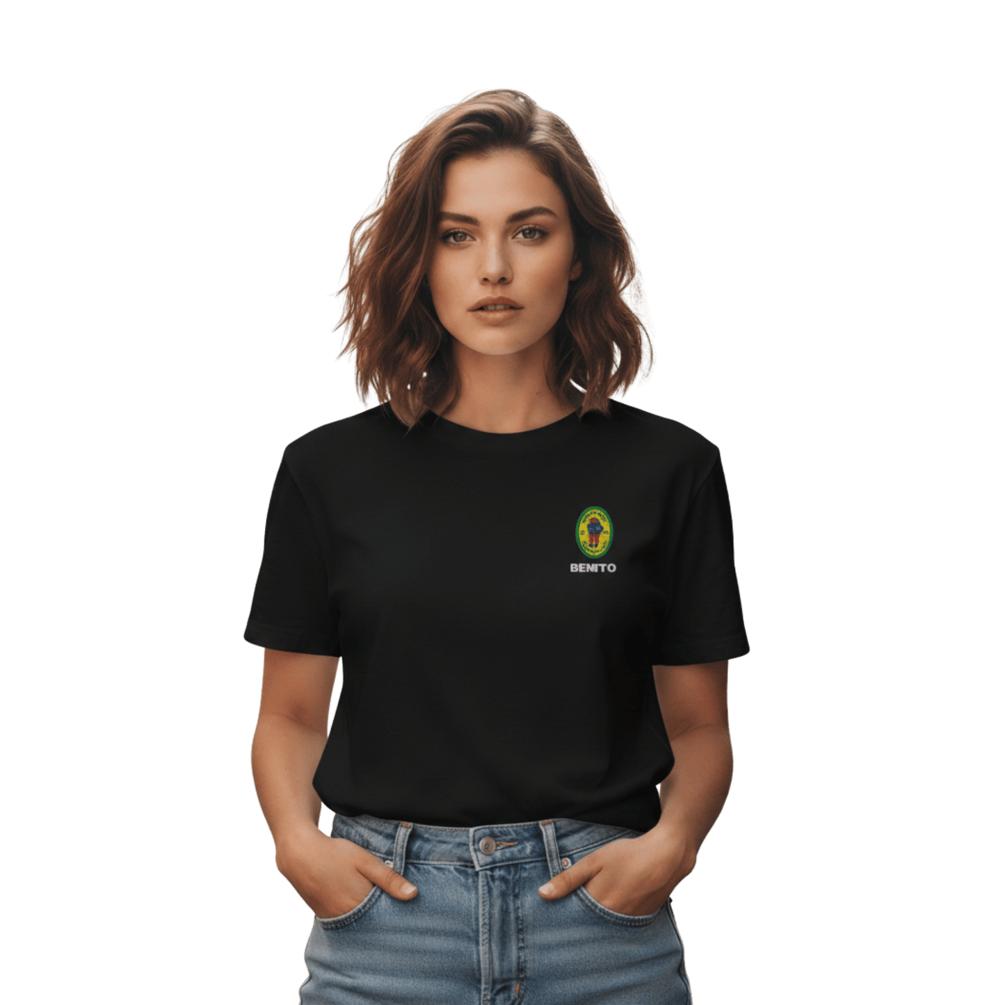 Black Bad Bunny inspired t-shirt with minimalist Benito graphic logo on chest, premium streetwear tee for men and women.