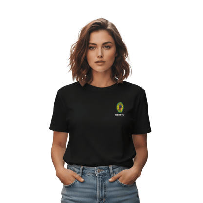 Black Bad Bunny inspired t-shirt with minimalist Benito graphic logo on chest, premium streetwear tee for men and women.