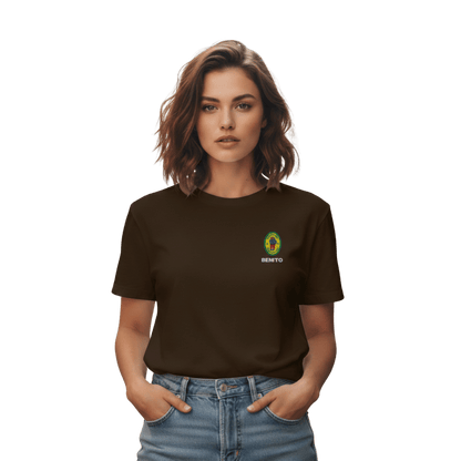 Dark Chocolate Bad Bunny inspired t-shirt with minimalist Benito graphic logo on chest, premium streetwear tee for men and women.