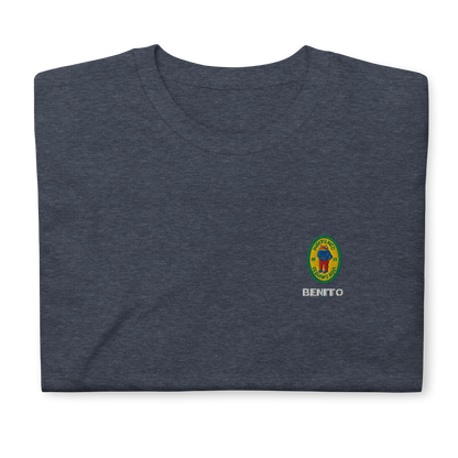 Heather Navy Bad Bunny inspired t-shirt with minimalist Benito graphic logo on chest, premium streetwear tee for men and women.