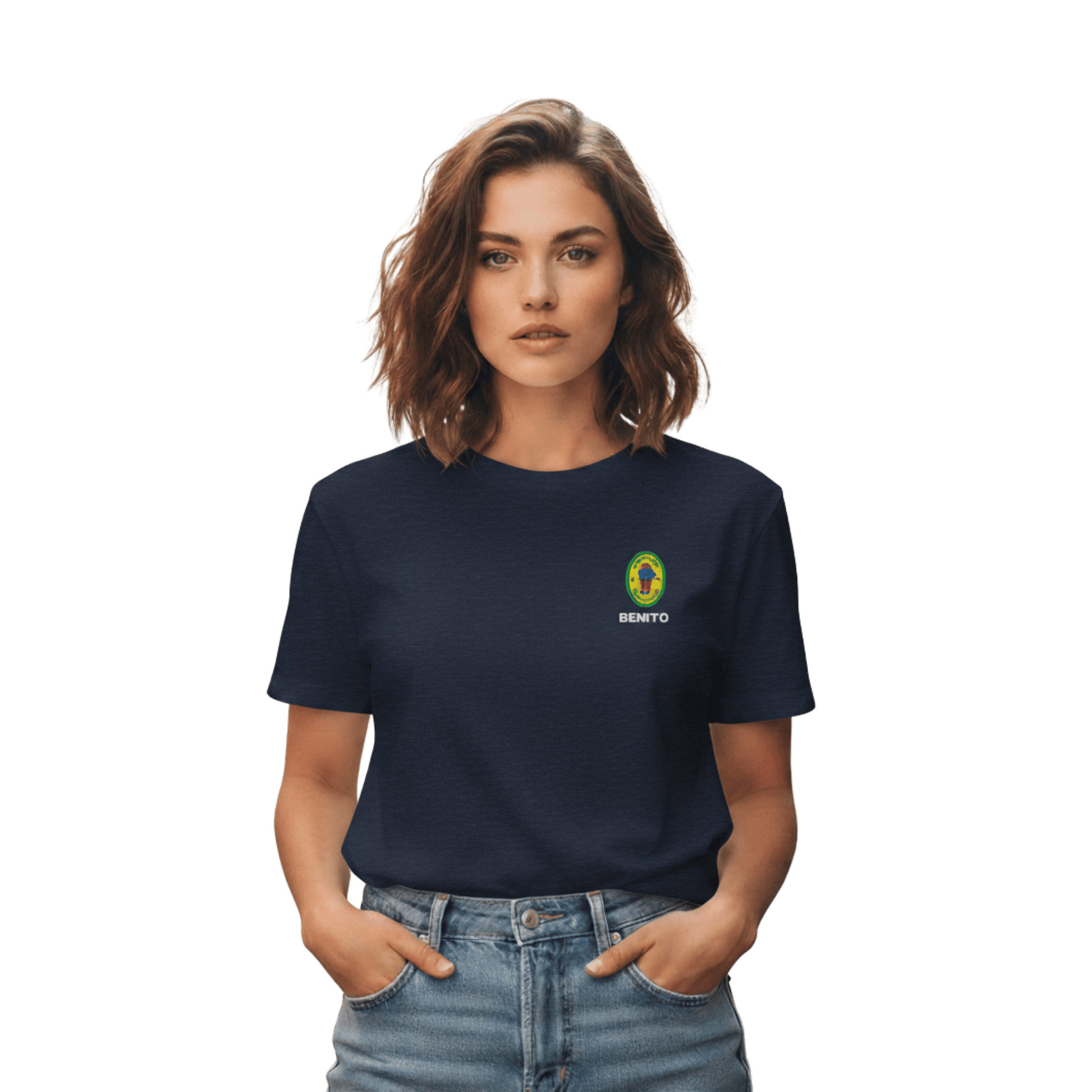 Heather Navy Bad Bunny inspired t-shirt with minimalist Benito graphic logo on chest, premium streetwear tee for men and women.