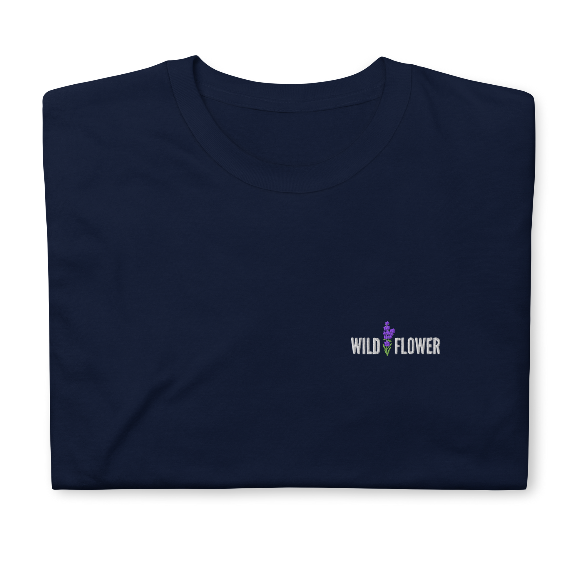 Navy Wildflower T-Shirt – Trendy Unisex Tee for Billie Eilish Fans with Wildflower Embroidery