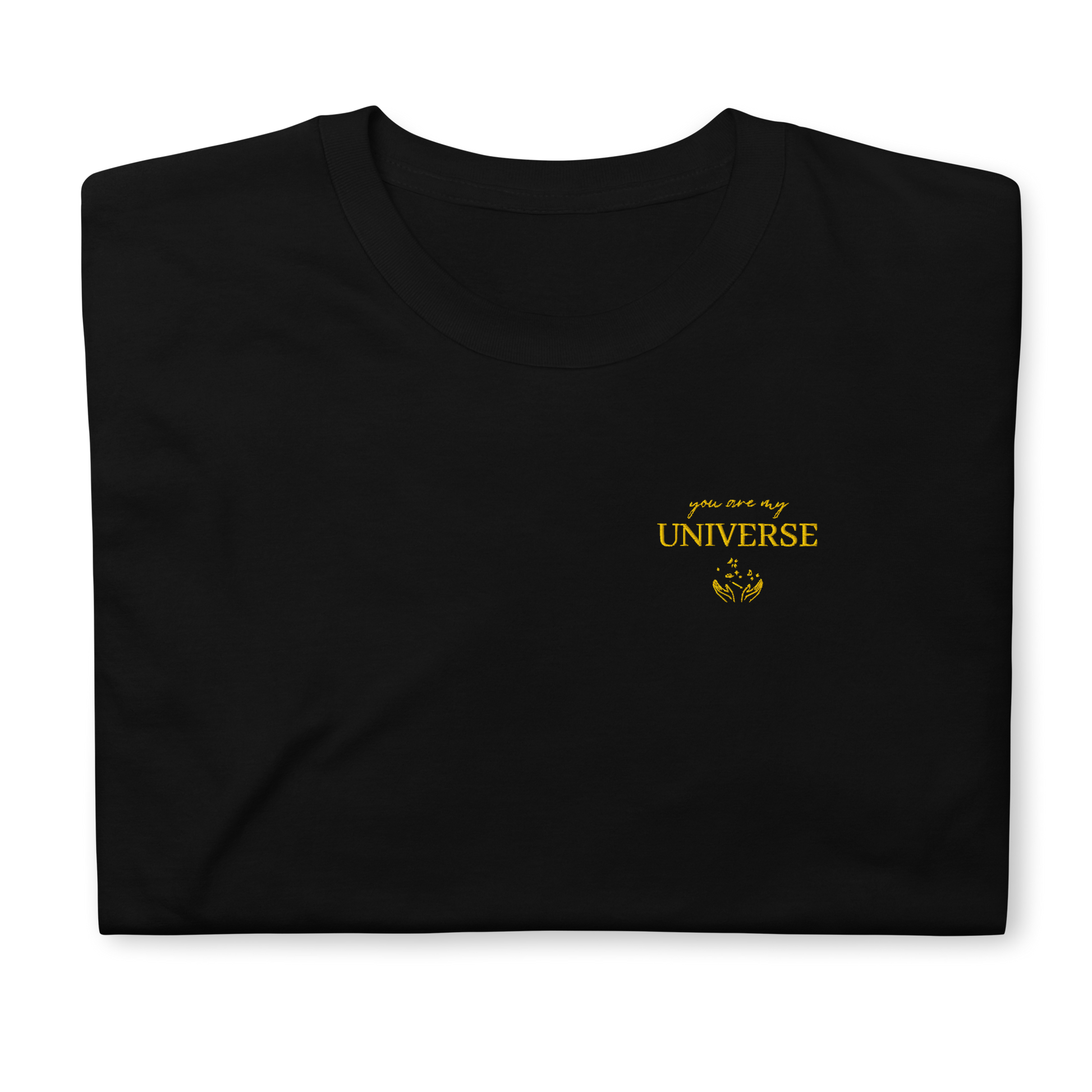 Black Coldplay My Universe t-shirt with gold “My Universe” lettering and space graphic, Coldplay band merch tee for music lovers, concert outfit and fan apparel